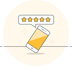 illustrative icon of a phone and a 5 star customer testimonial rating