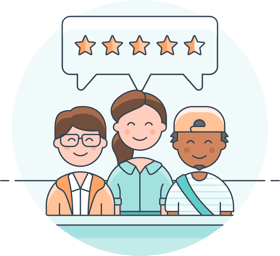illustrative icon of 3 people giving a positive rating