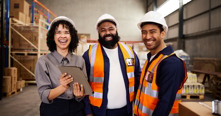 Happy workers in a warehouse