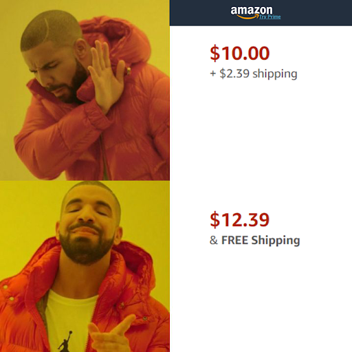 a man happy and sad a meme about free shipping
