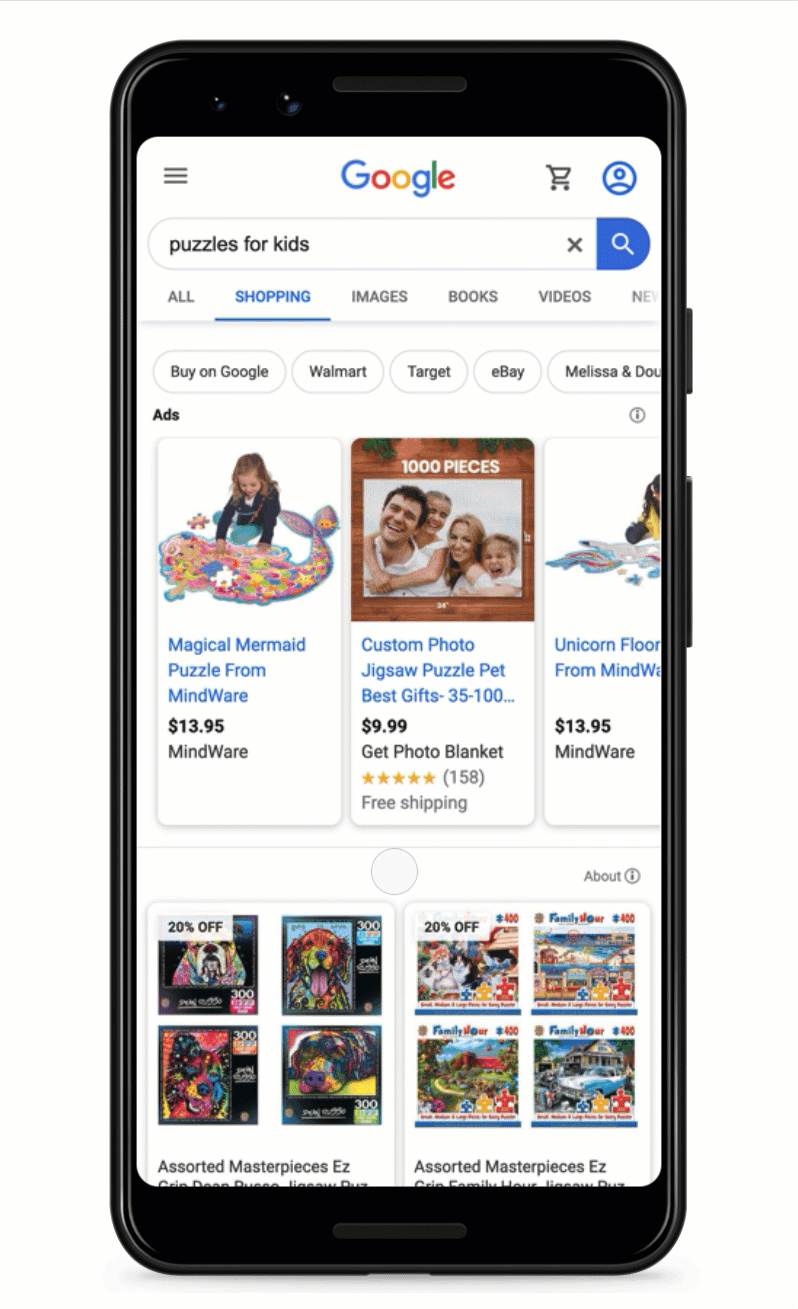 google shopping scrolling features ecommerce websites