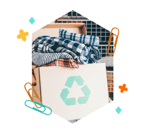 recycled clothing in a box
