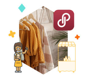 clothes hanged on display for poshmark, illustration of small business owner