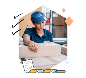 shipping policy driver holding boxes checking labels