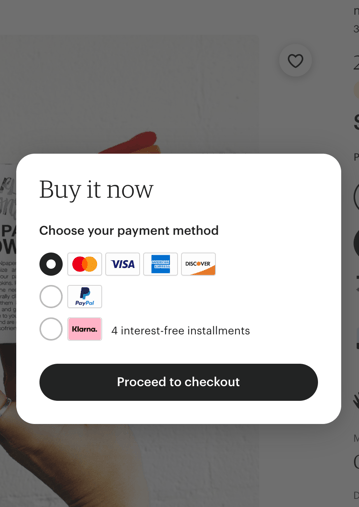klarna installment payment option in etsy payments