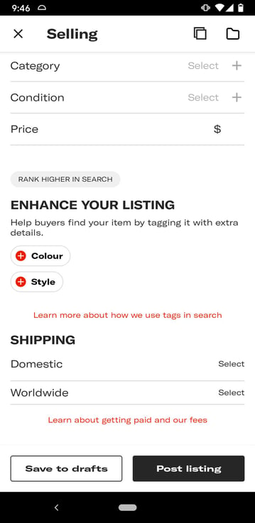 item listing tagging shipping depop