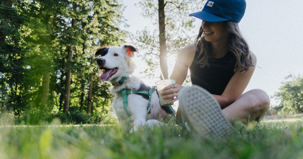 dog with woman in park