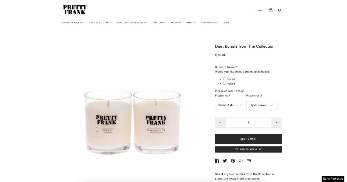 pretty frank candles product page clear cta