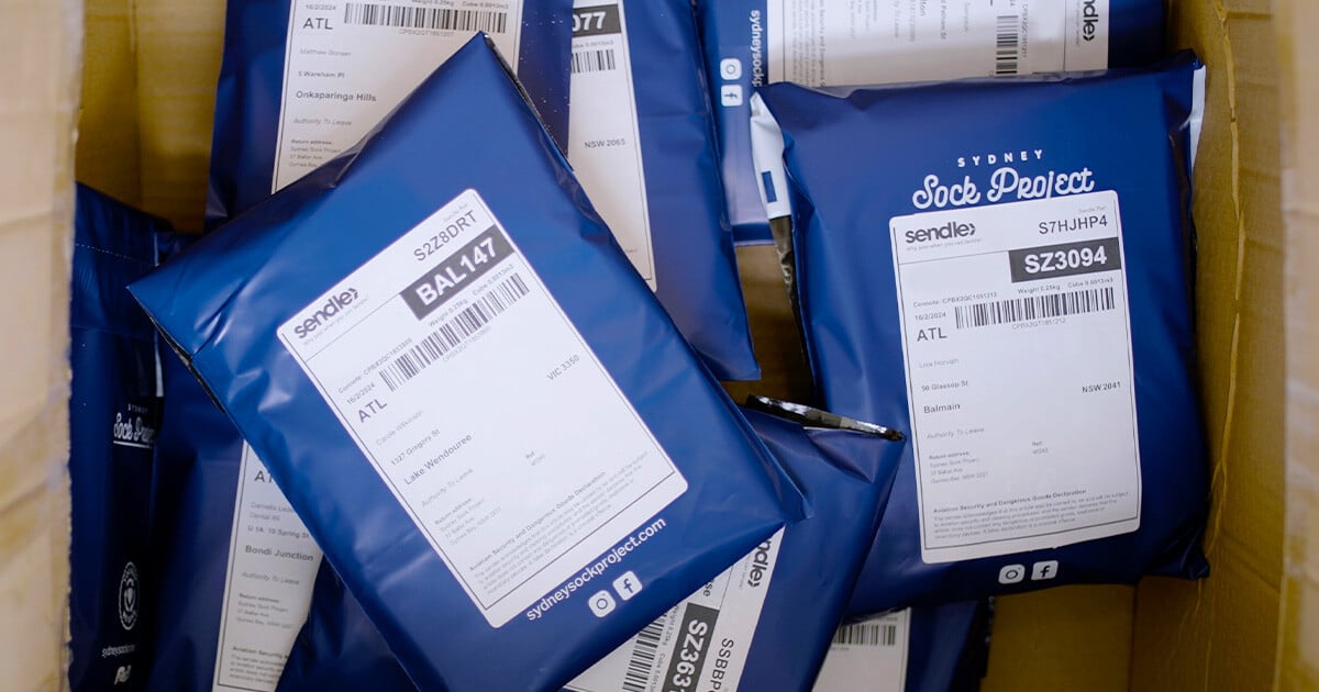 250g blue packages with sendle label