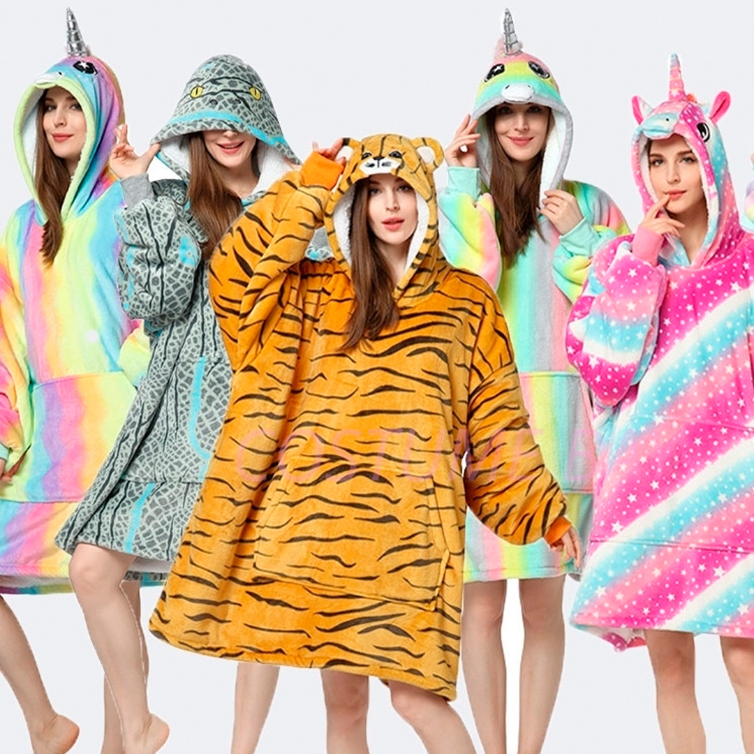 women wearing animal blanket hoodies from costume bay