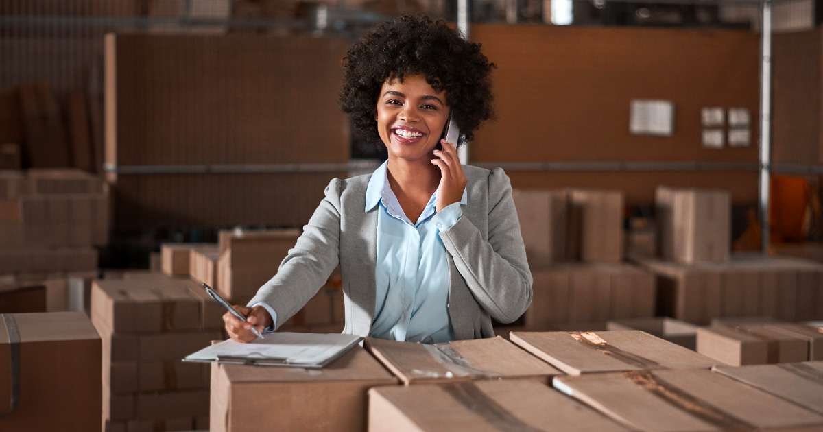 A woman inside a warehouse