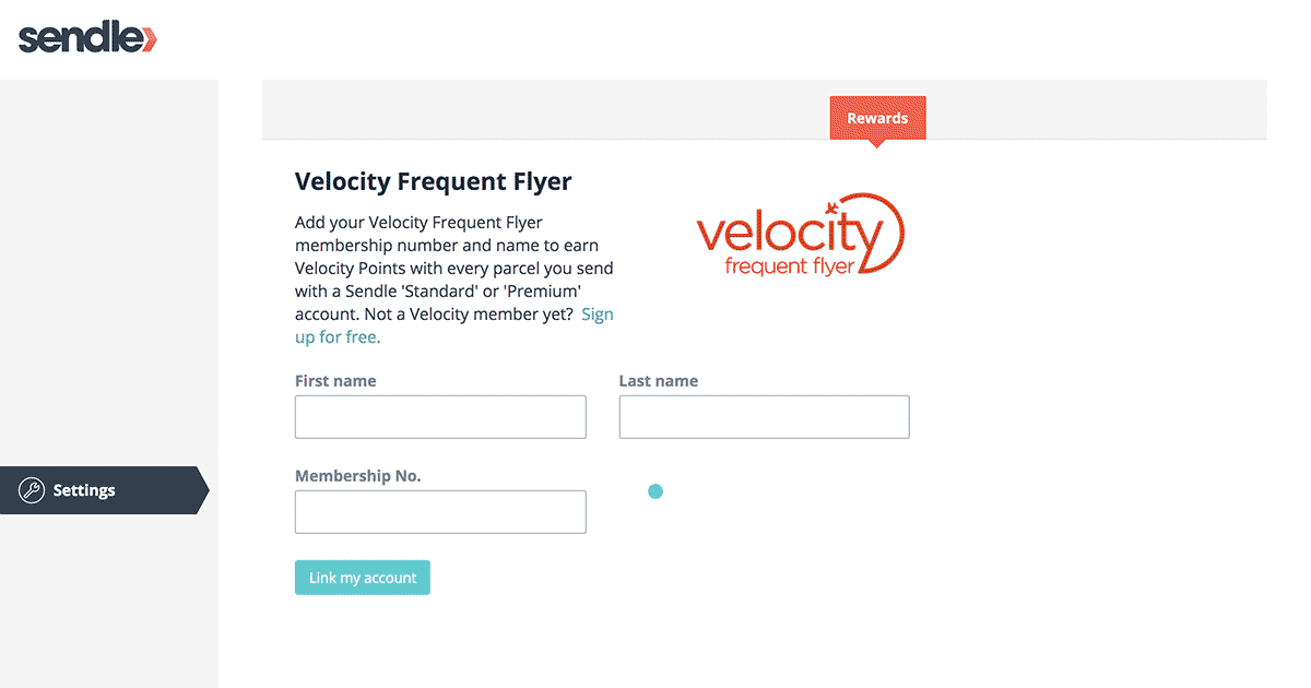 Link your Velocity account to Sendle