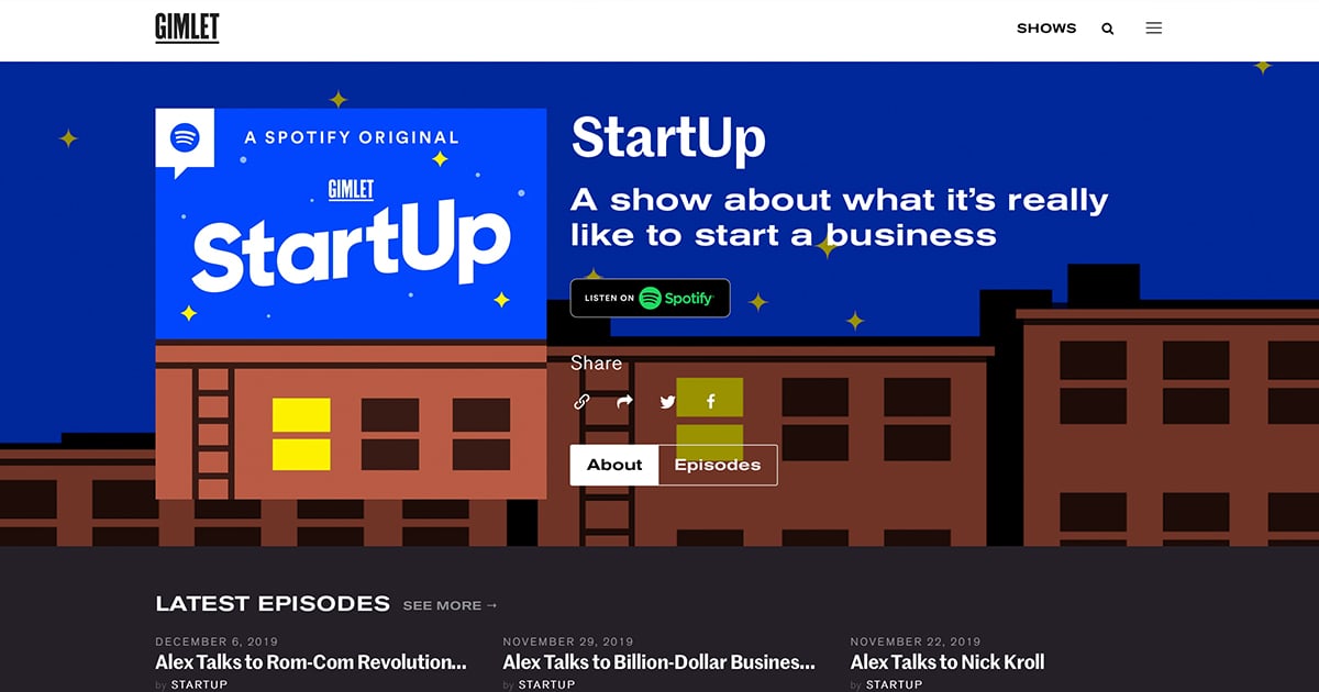 startup podcast gimlet media homepage