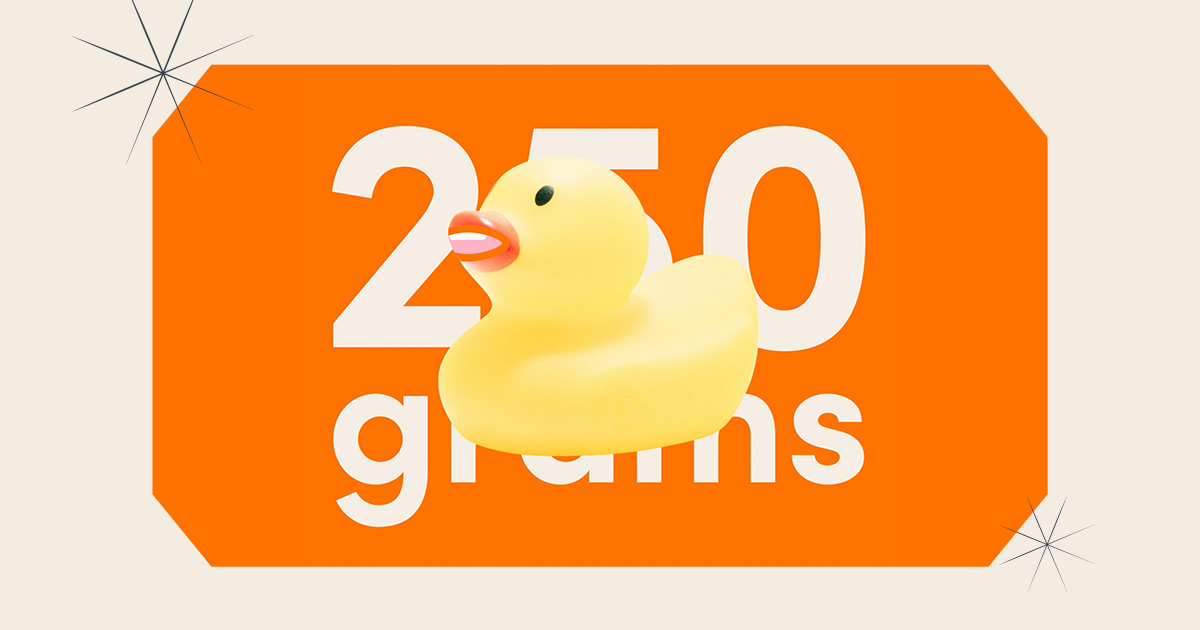 sendle 250 grams rubber duck at center