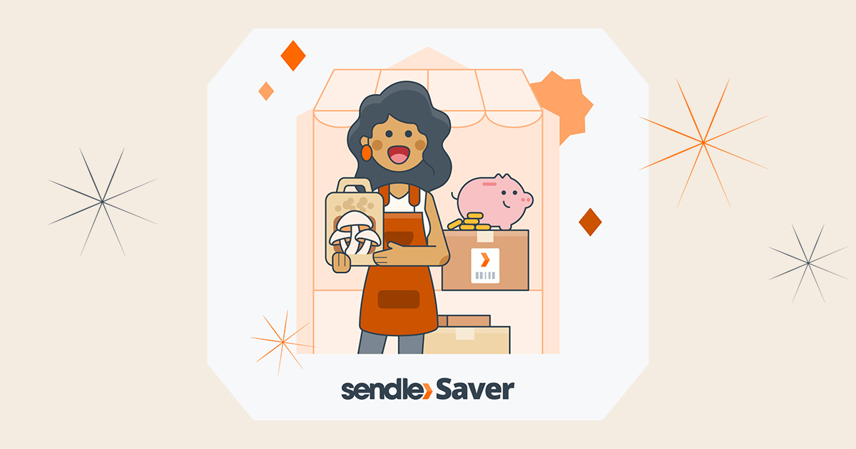 sendle saver character holding box mushroom grow kit sendle parcel coin bank on top