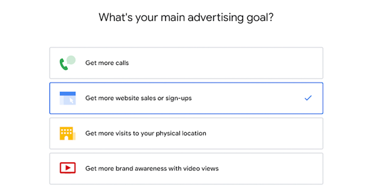 google advertising goal list