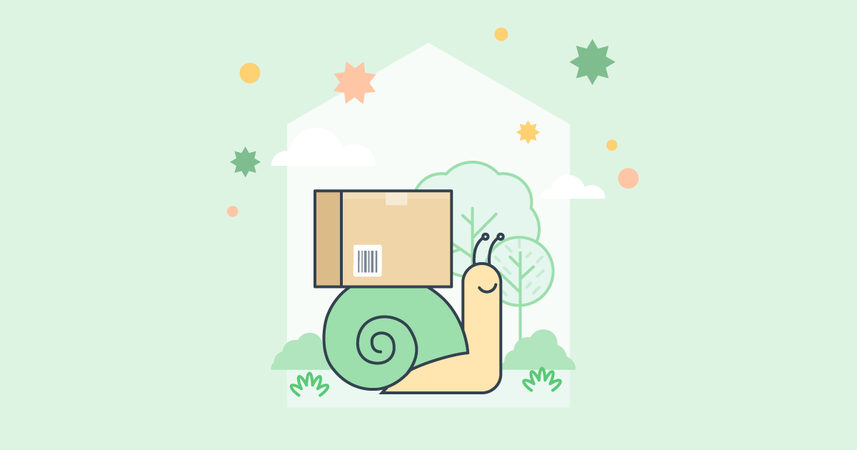 illustration of a shipping box on top of a snail for ship slower