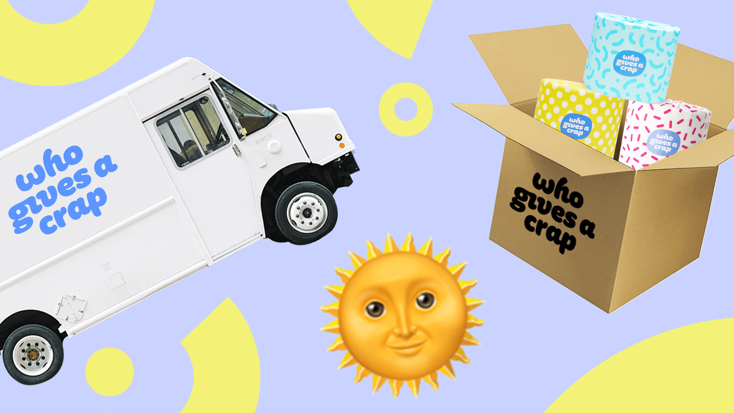 who gives a crap brand truck a box of tissues and the sun emoji