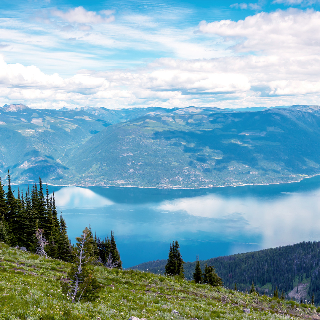 overlooking the darkwoods forest conservation from high ground wide mountain range and lake