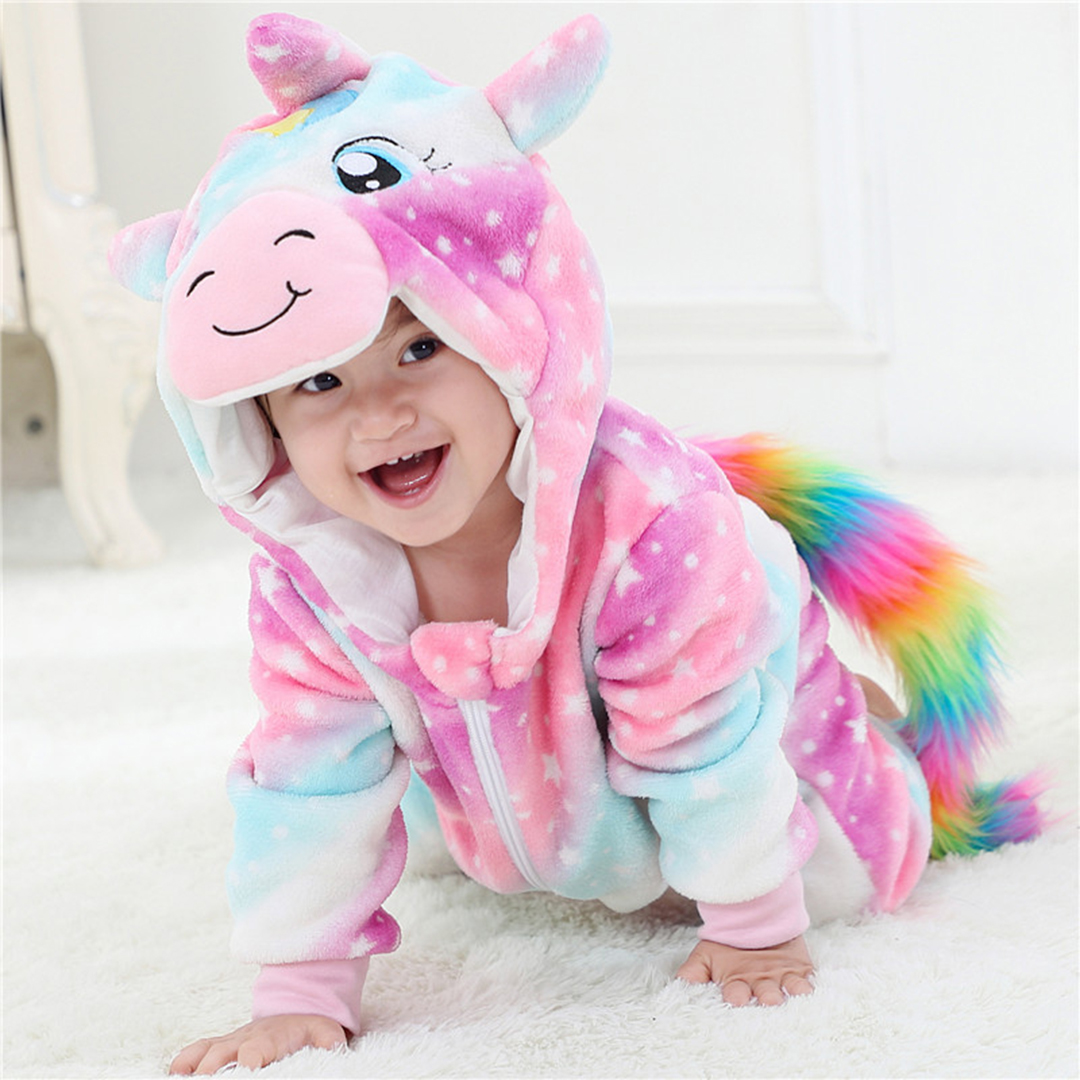 baby in a unicorn onesie costume bay