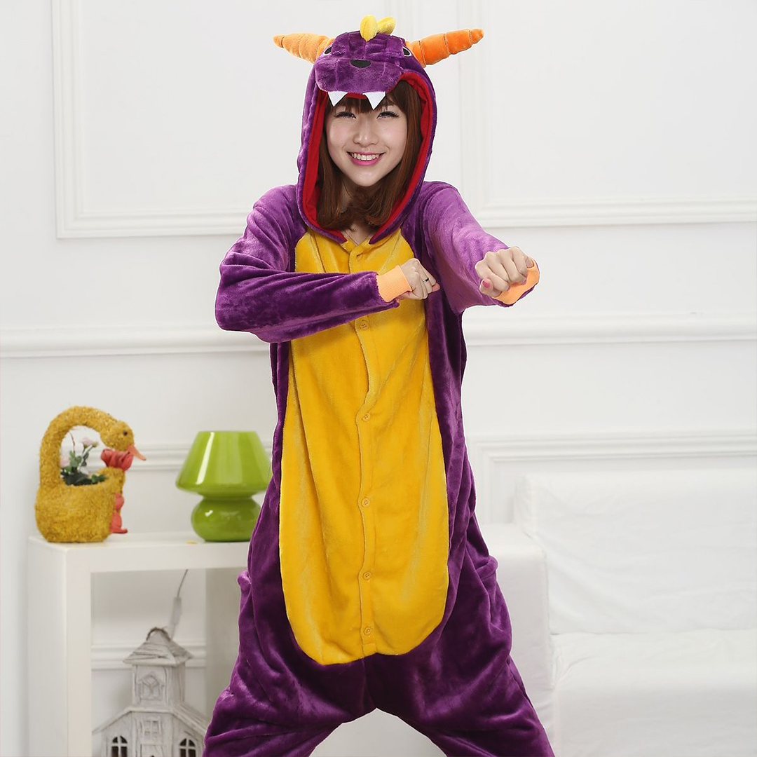 girl in a dragon onesie costume bay