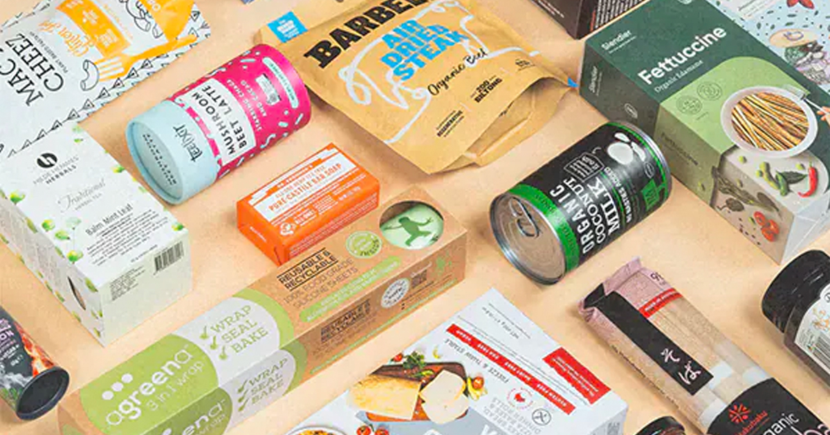 a variety of healthy food in sustainable packaging