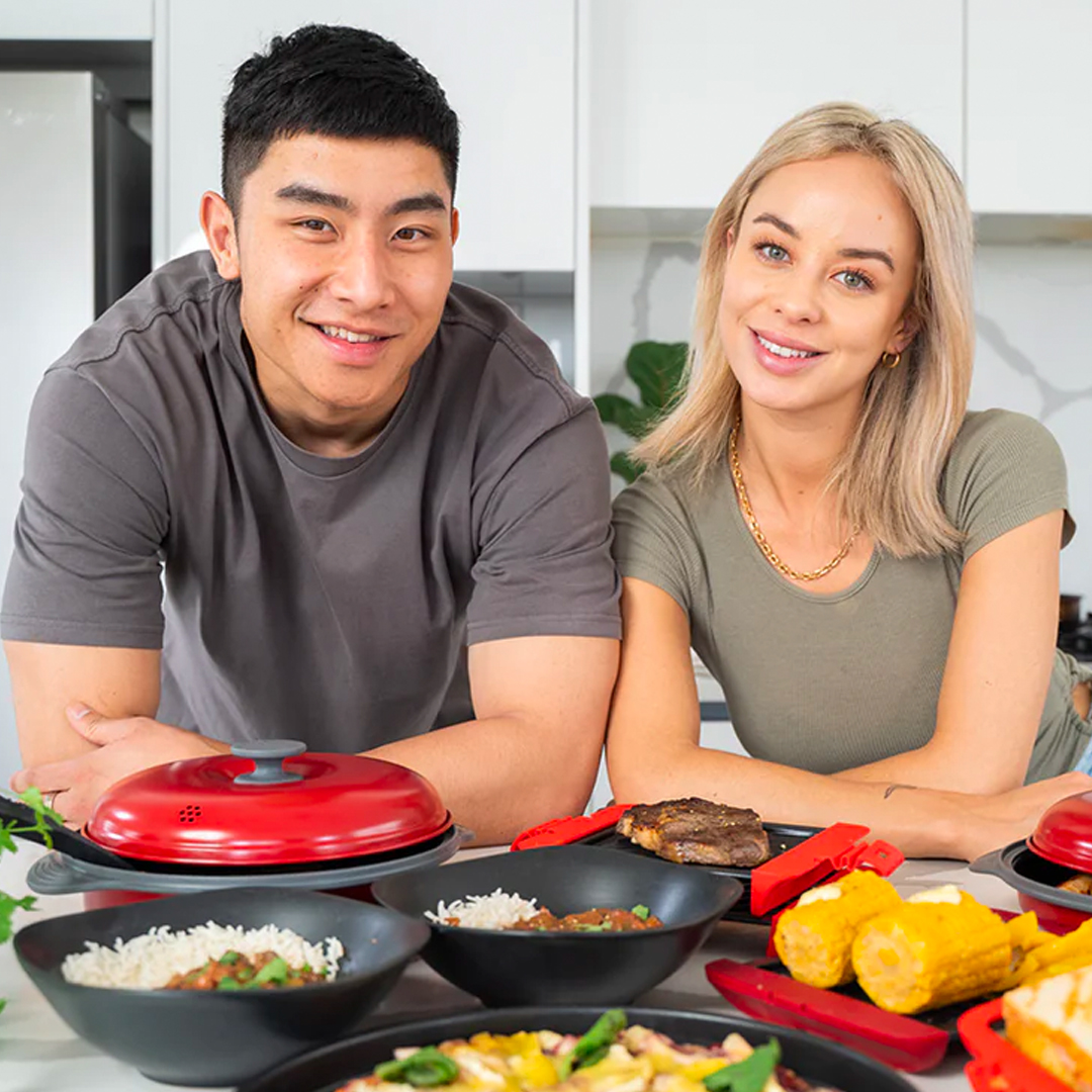 man and woman with micro munchy products