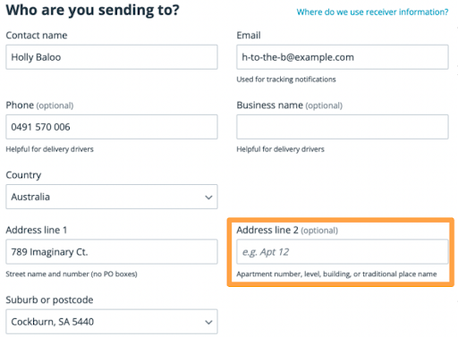 adding Address line 2 in the Sendle app sender details