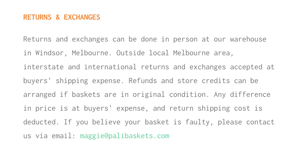 screenshot pali baskets return policy