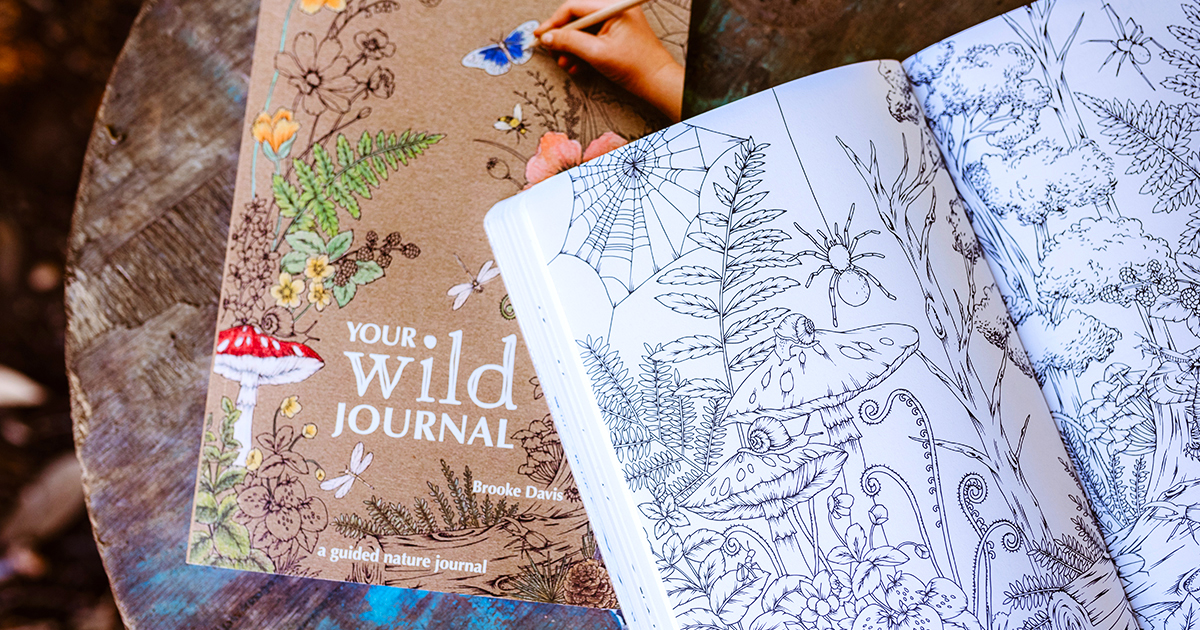 journal and an open activity book by your wild books