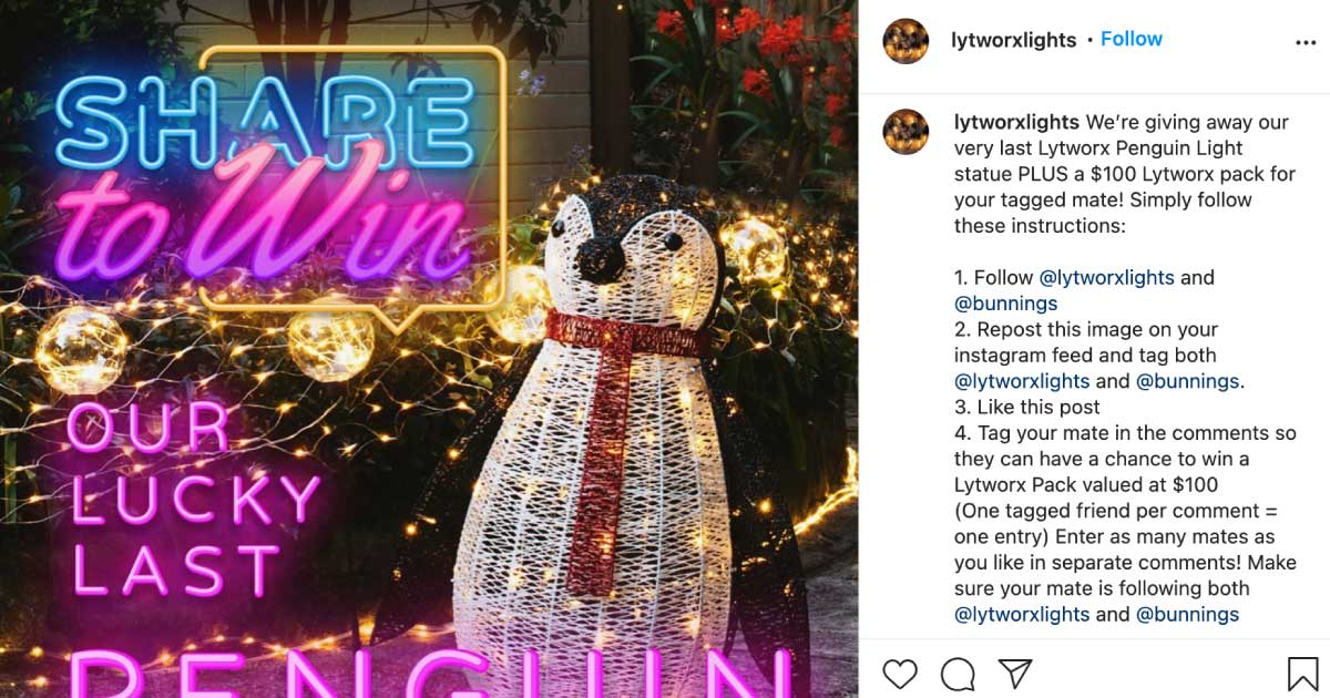 lytworxlight bunnings penguin instagram contest