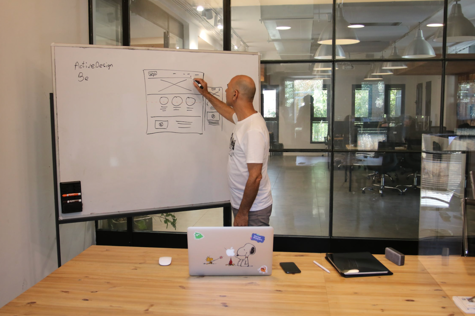 sendle image of man in the office writing on the drawing board whiteboard at work