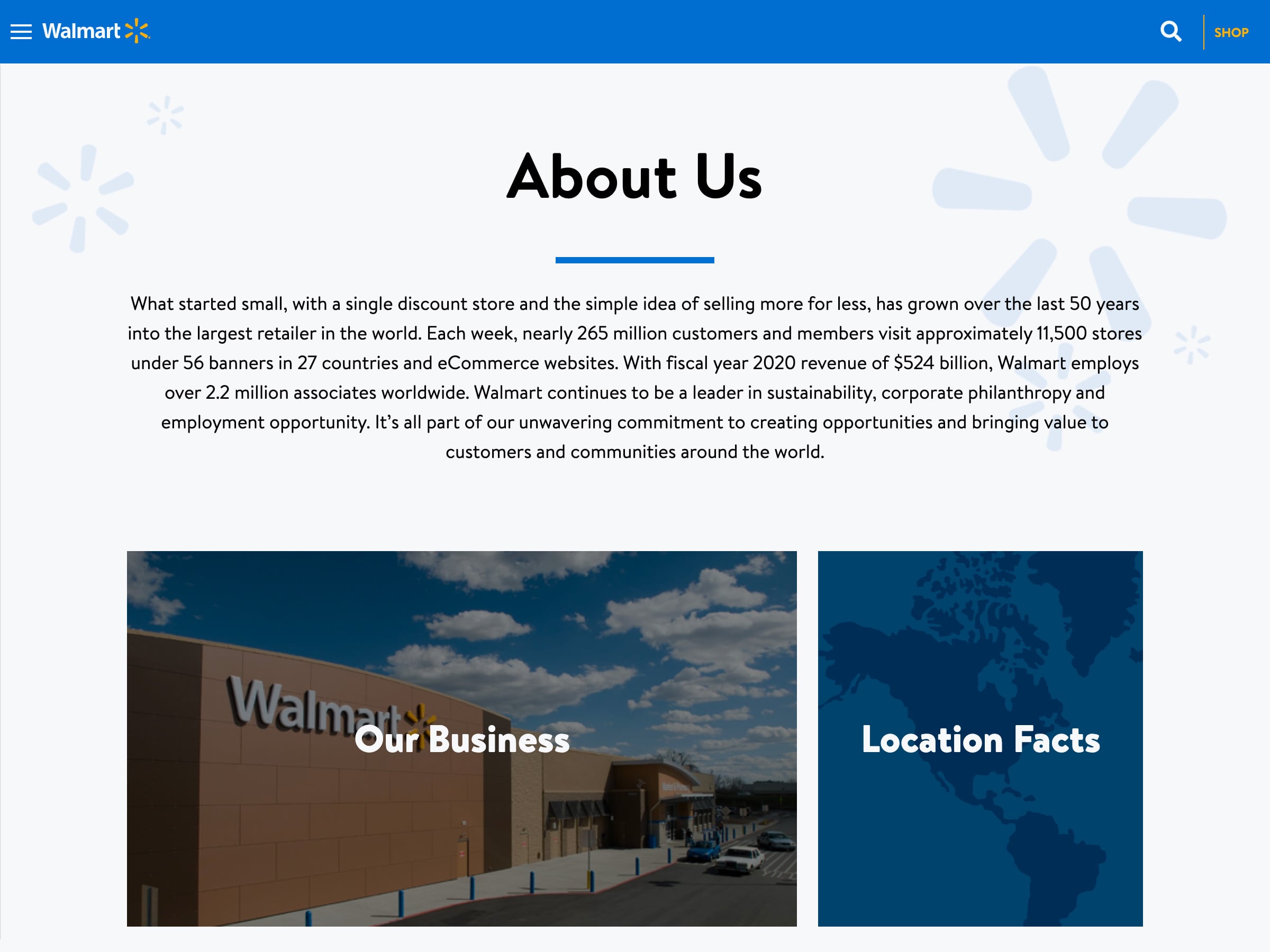Walmart  About Us page example