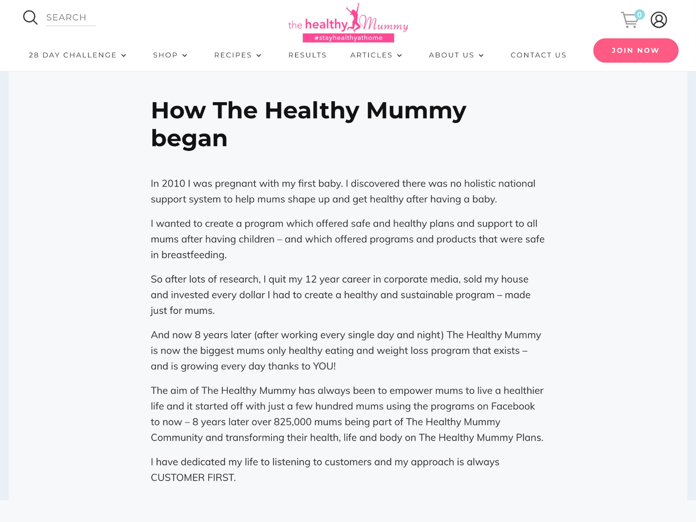 Healthy Mummy About Us page example